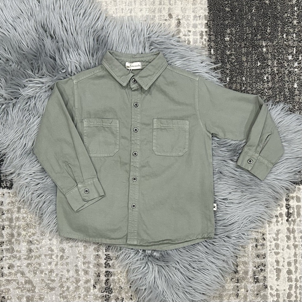 My‎ Little Cozmo Youth Green Twill Button Up Size 4T NWT (MSRP $113)